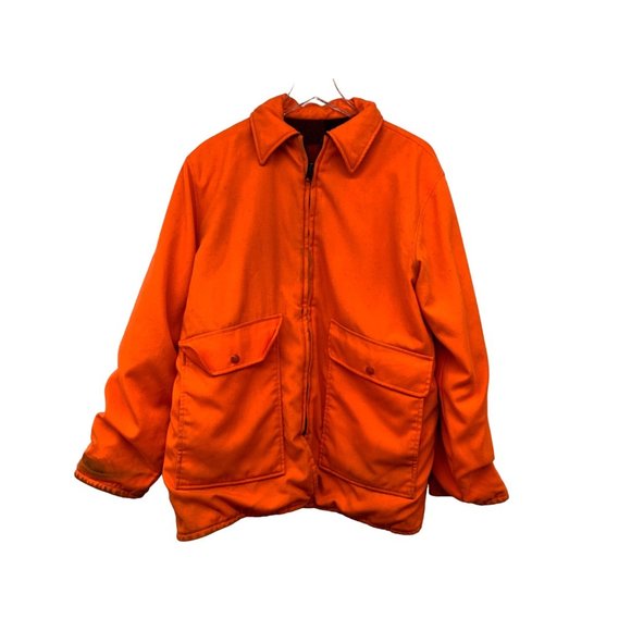 Woolrich Mens LG Vintage Wool Buffalo Red Plaid Reversible Hunters Orange Huntin - Picture 1 of 14